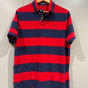 VTG Polo Ralph Lauren Polo Shirt Red Blue Striped Pony Size XLarge Re